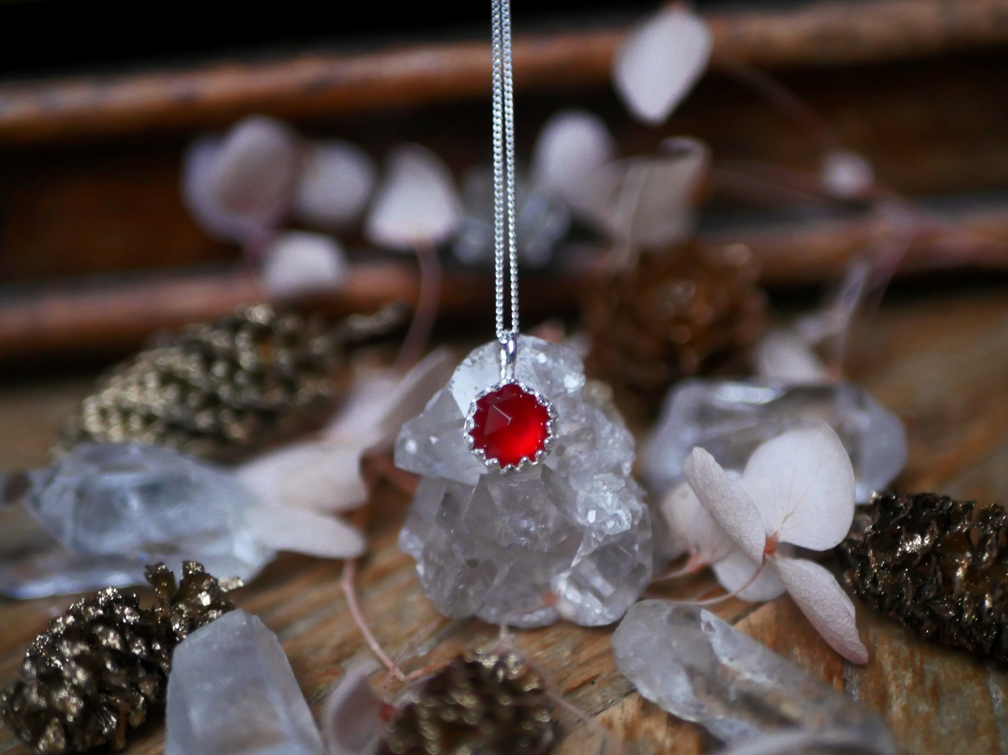 Collier "Simple" Cornaline - Argent 925