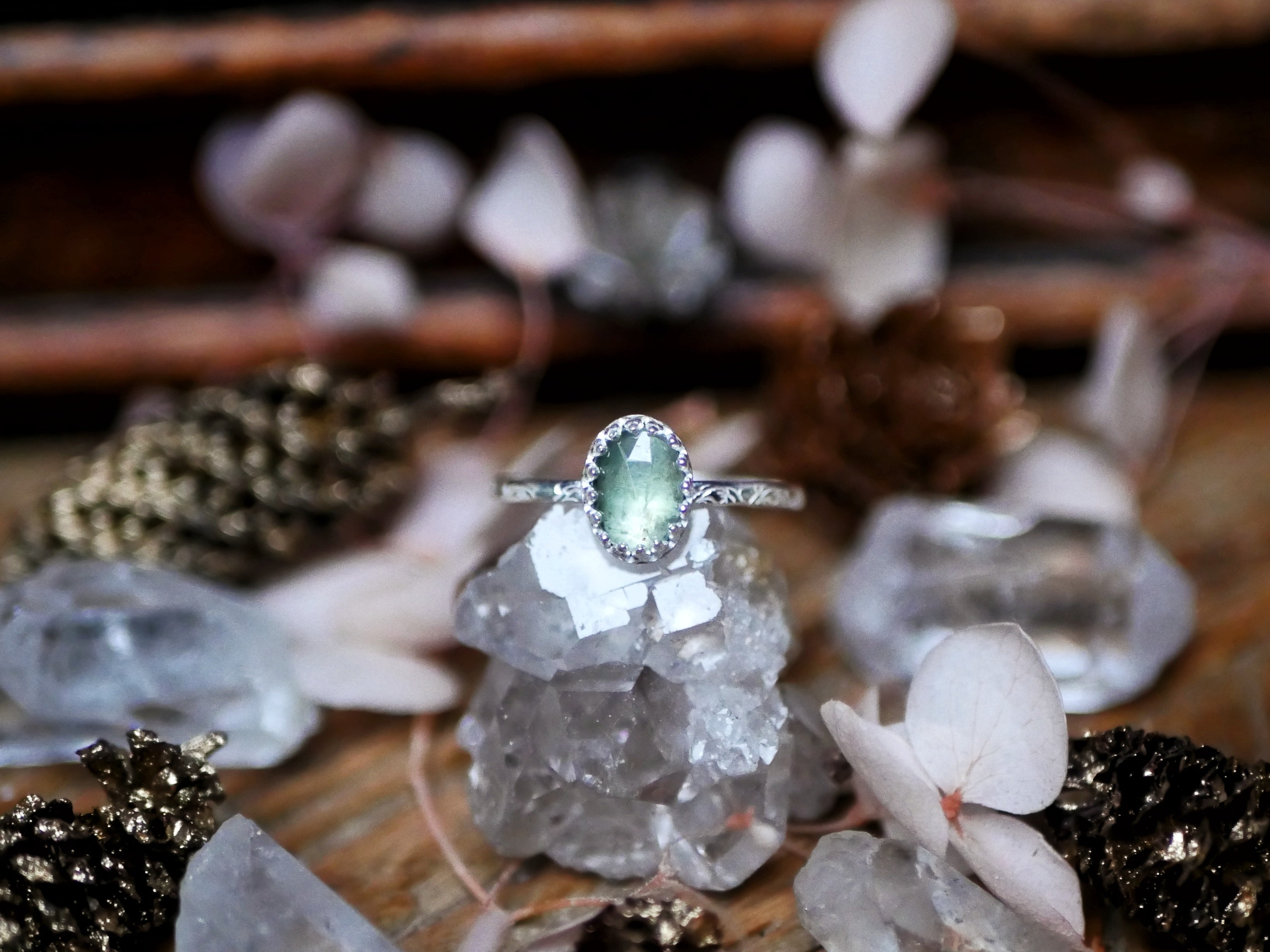 Bague fine réglable Kyanite Verte - Argent 925