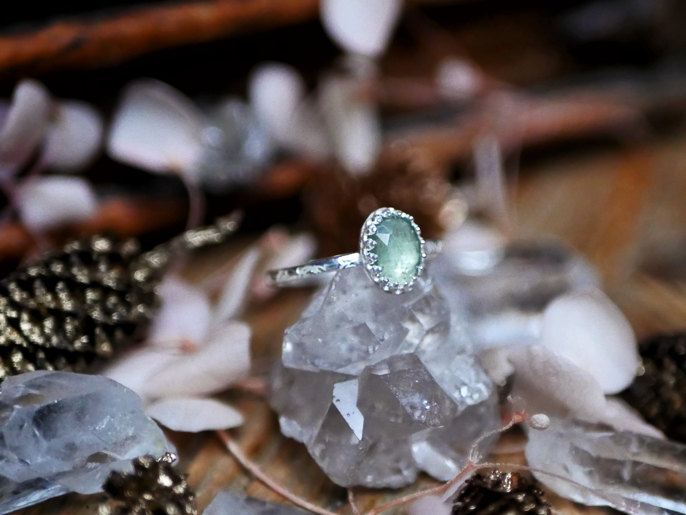 Bague fine réglable Kyanite Verte - Argent 925