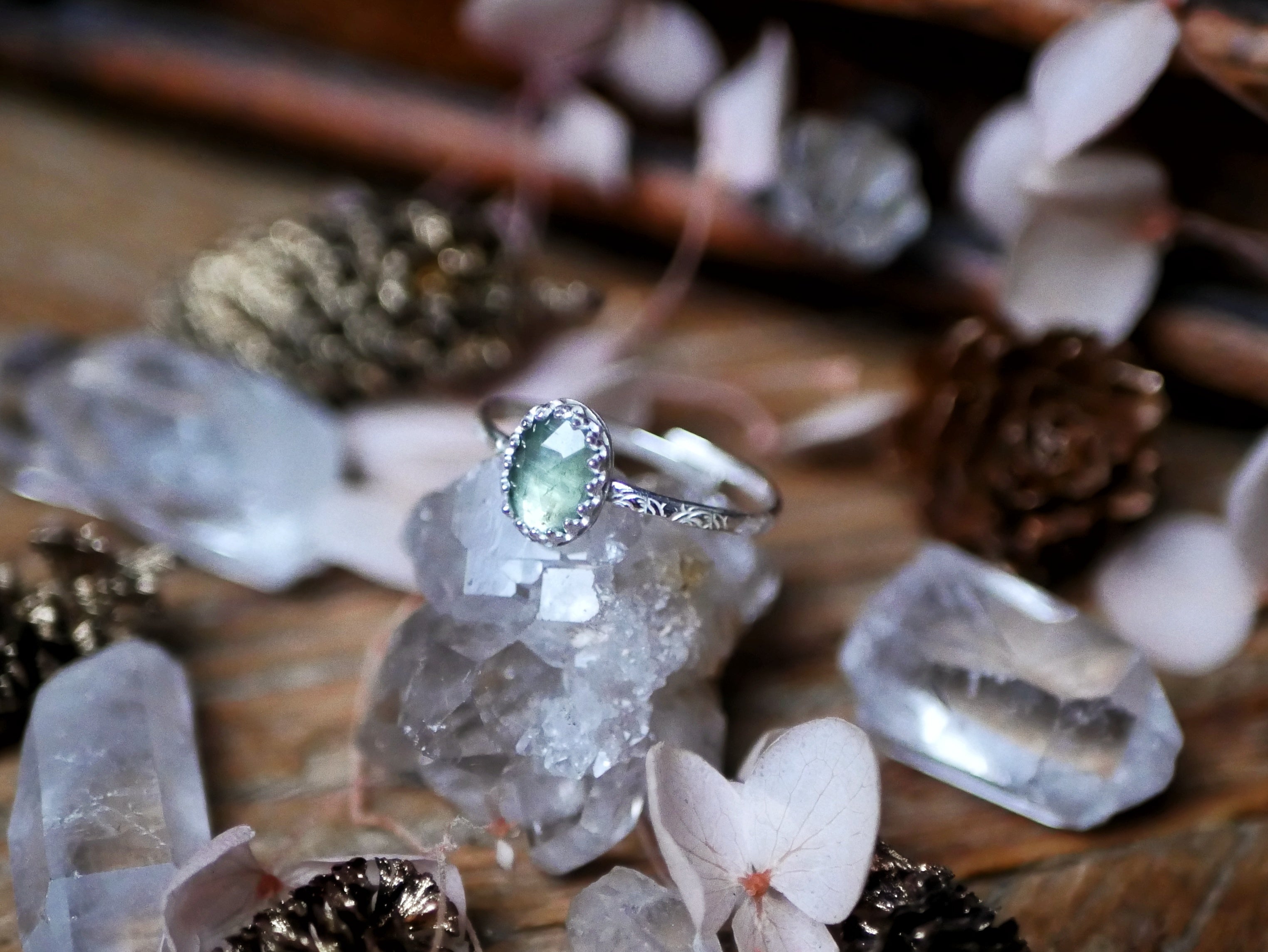 Bague fine réglable Kyanite Verte - Argent 925