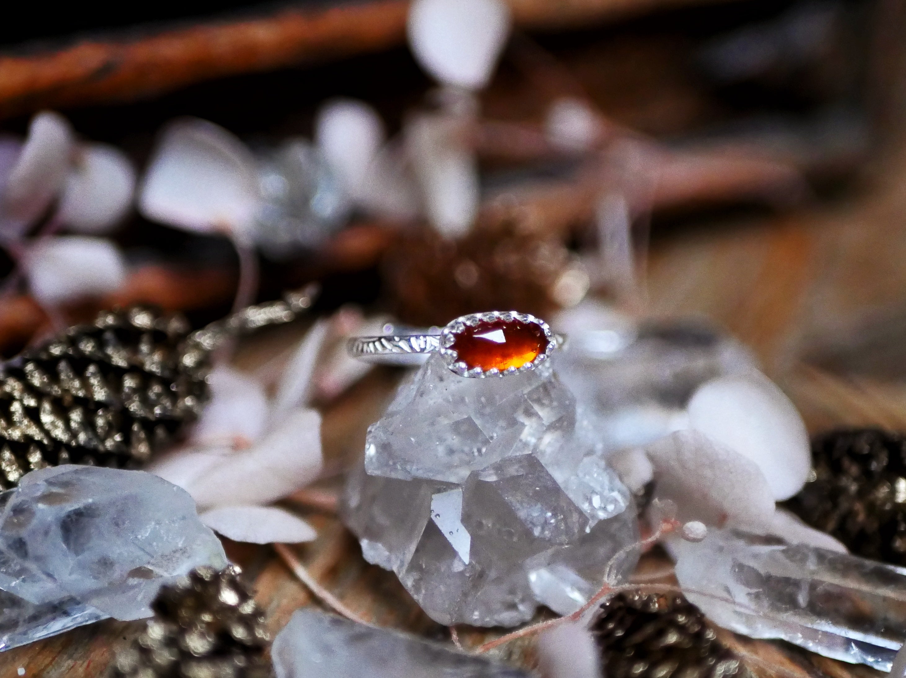 Bague fine réglable Kyanite Orange - Argent 925