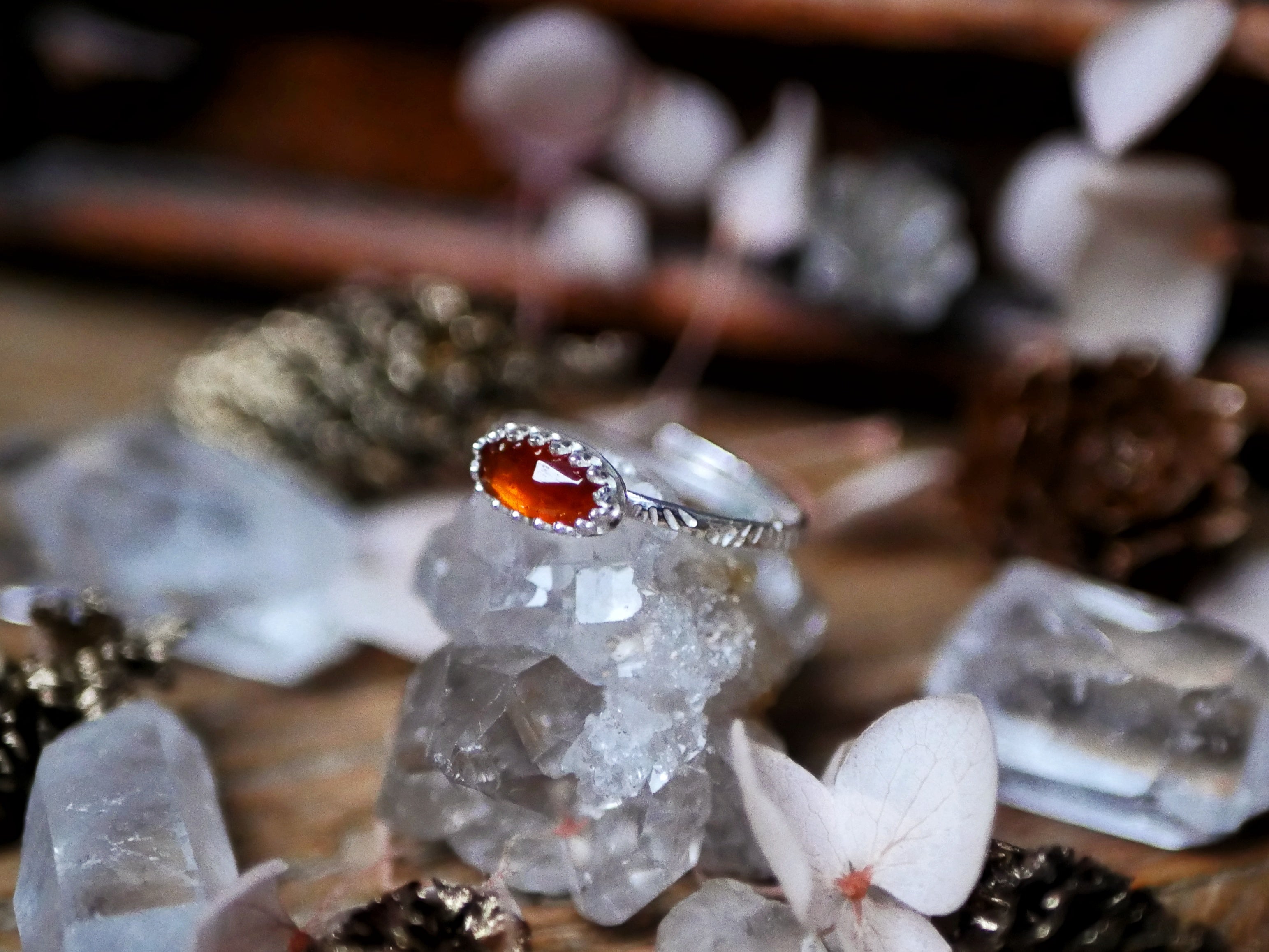 Bague fine réglable Kyanite Orange - Argent 925