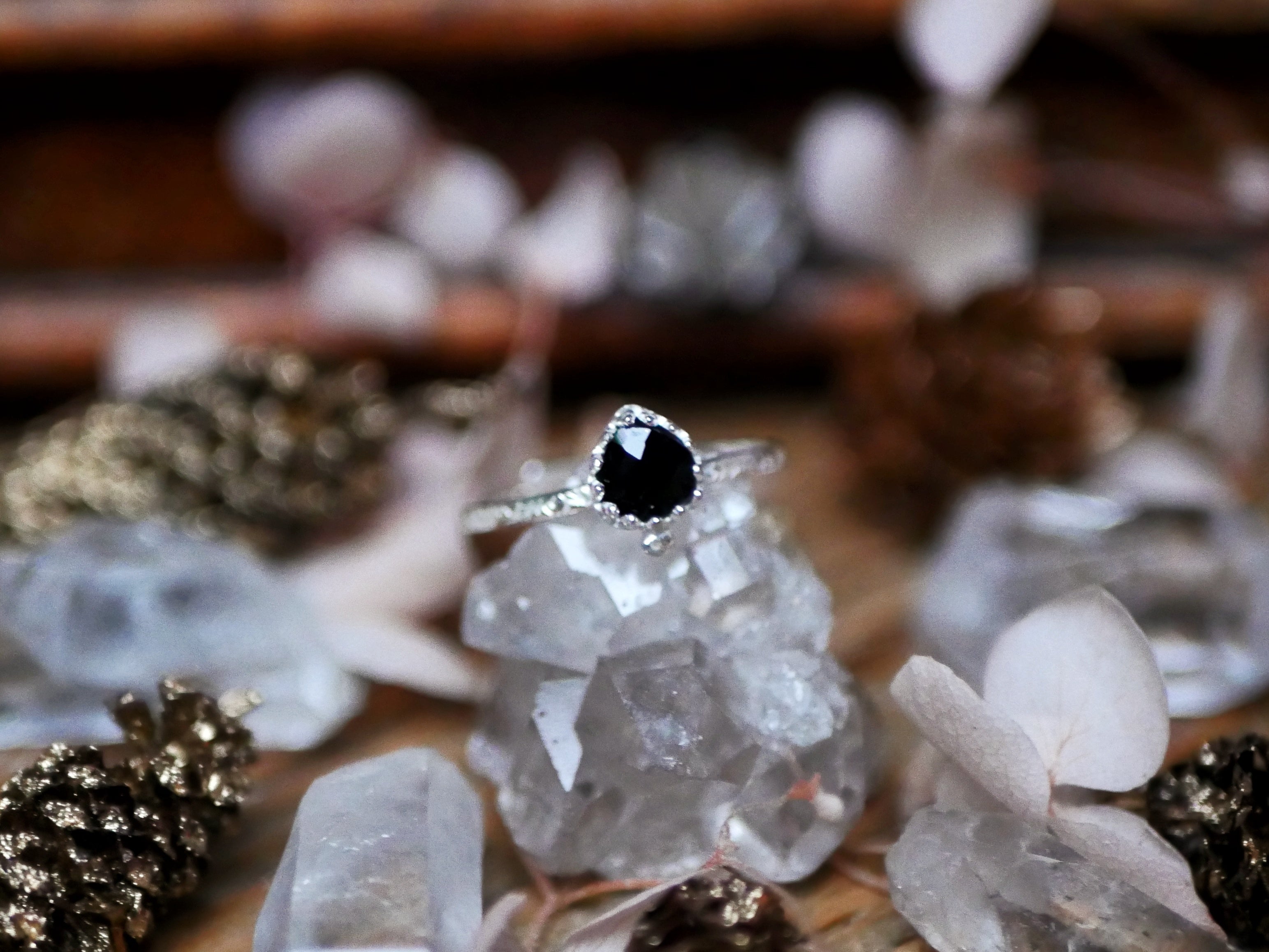 Bague fine réglable Onyx Noir - Argent 925