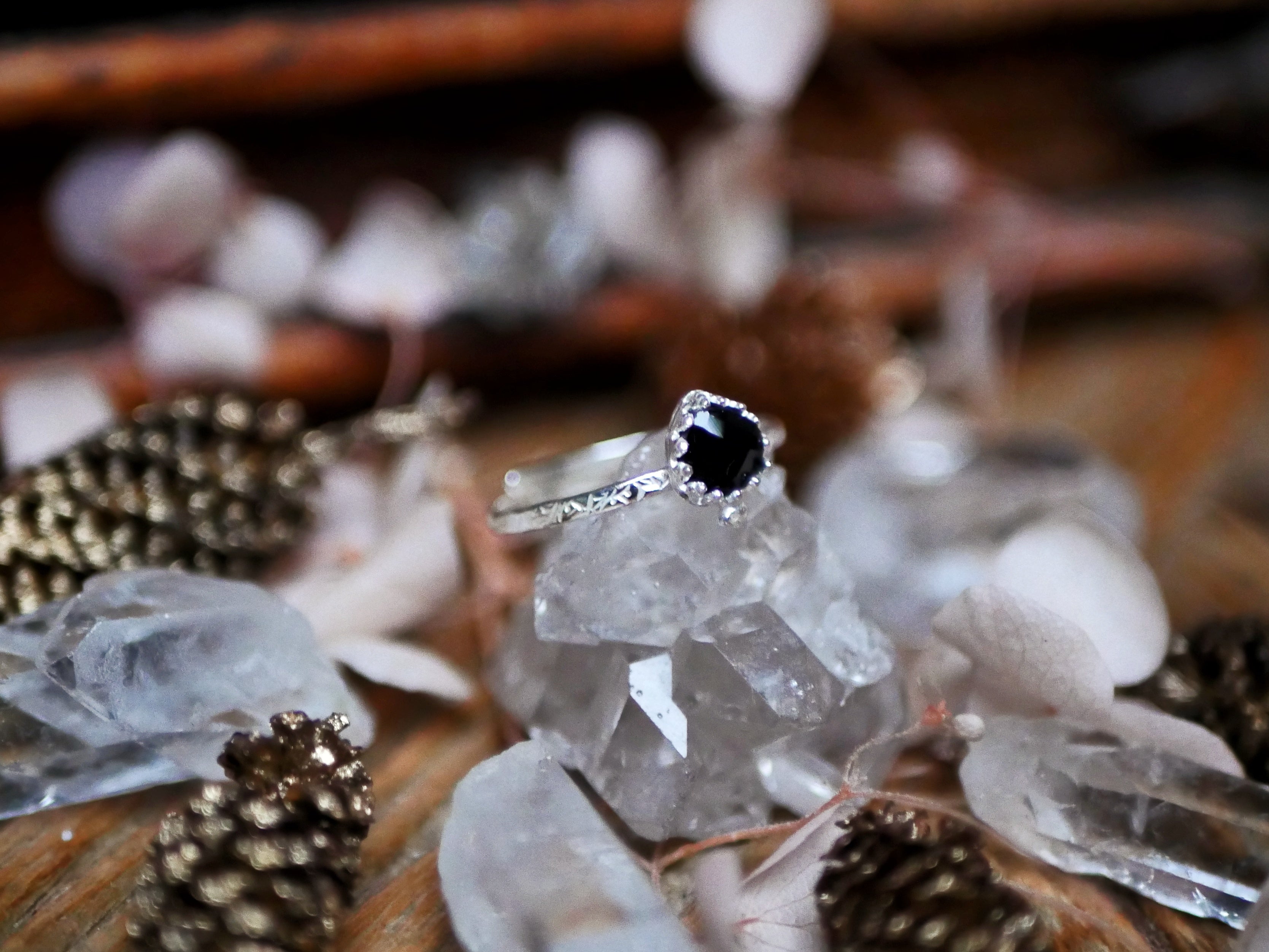 Bague fine réglable Onyx Noir - Argent 925