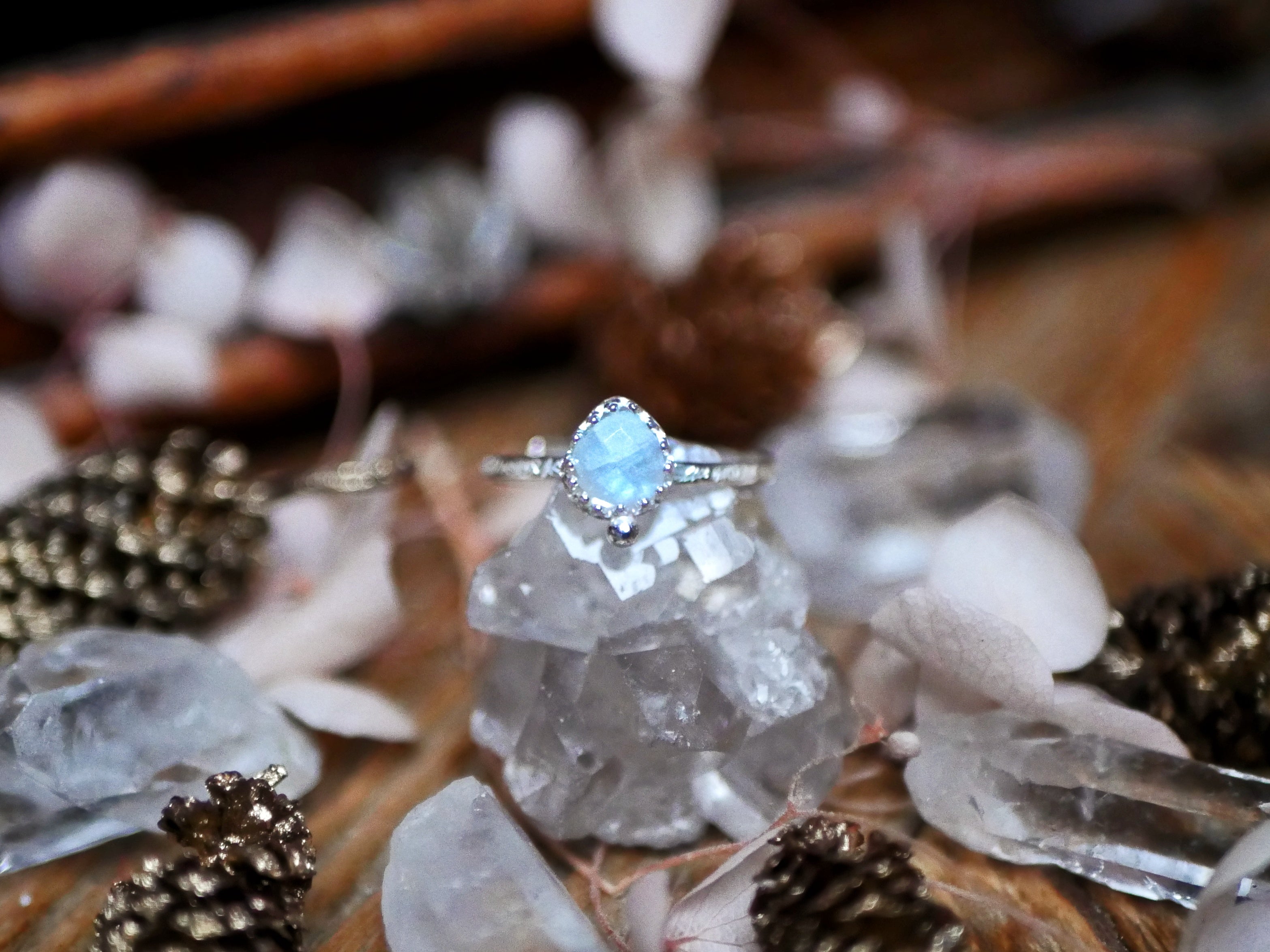 Bague fine réglable Pierre de Lune - Argent 925