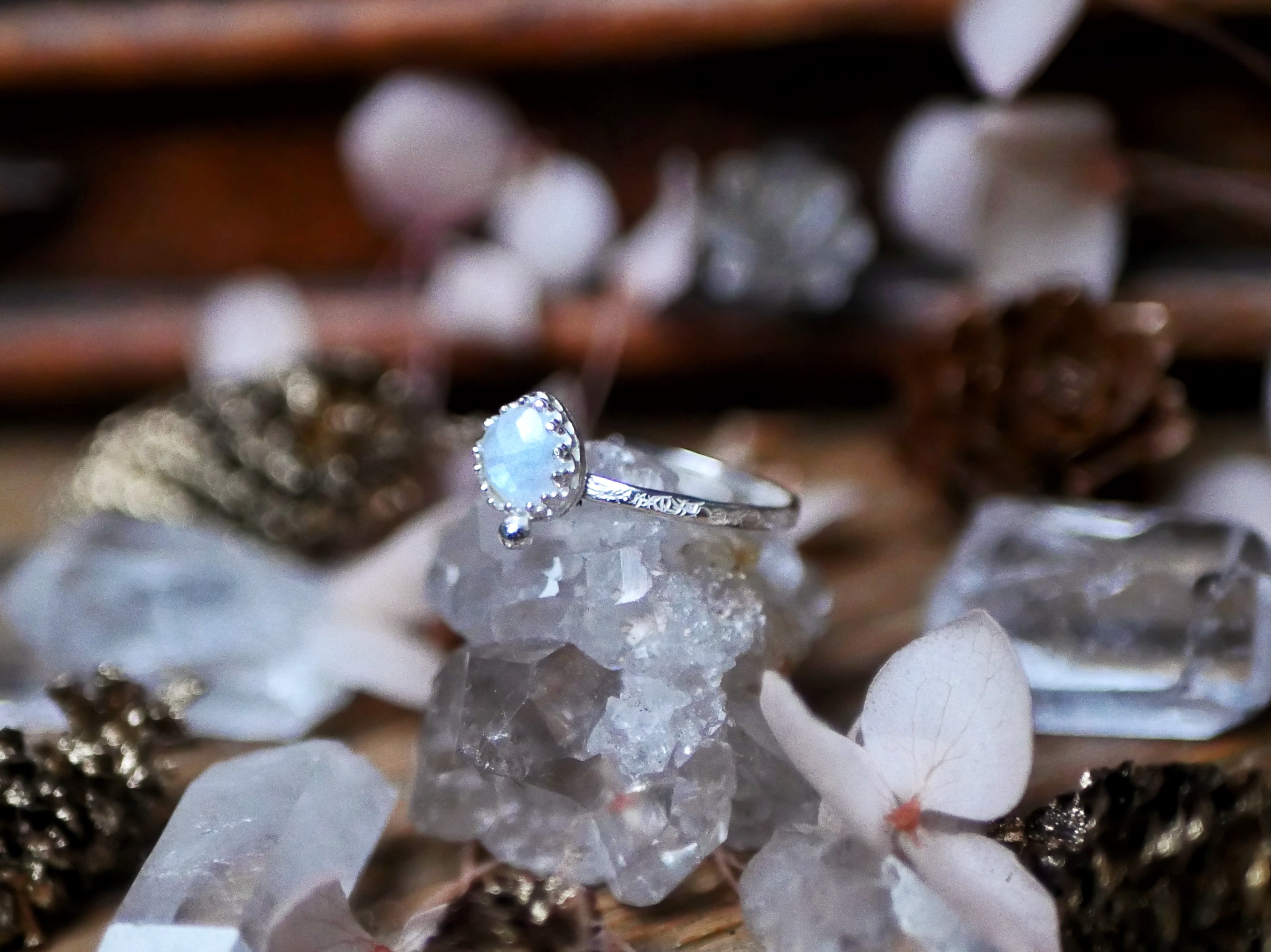 Bague fine réglable Pierre de Lune - Argent 925