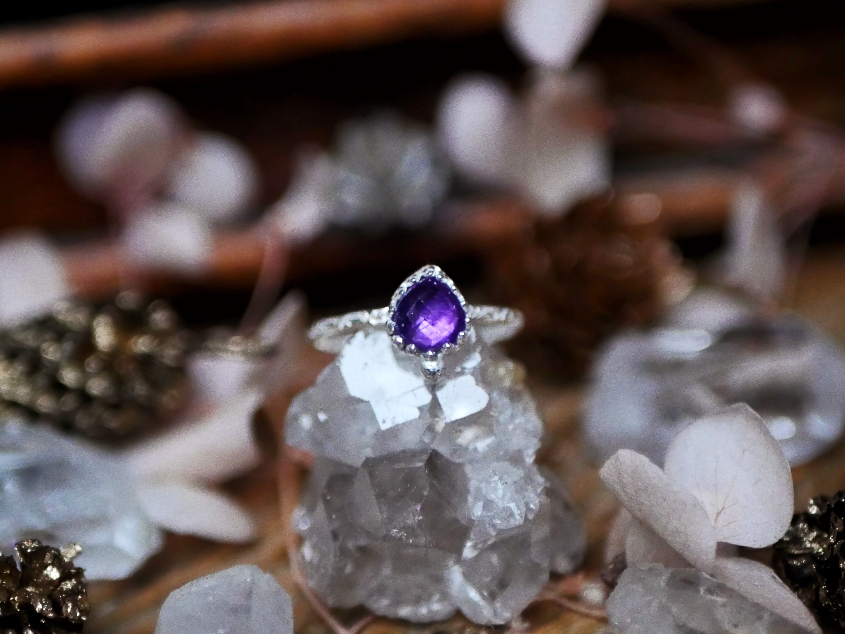 Bague fine réglable Améthyste - Argent 925