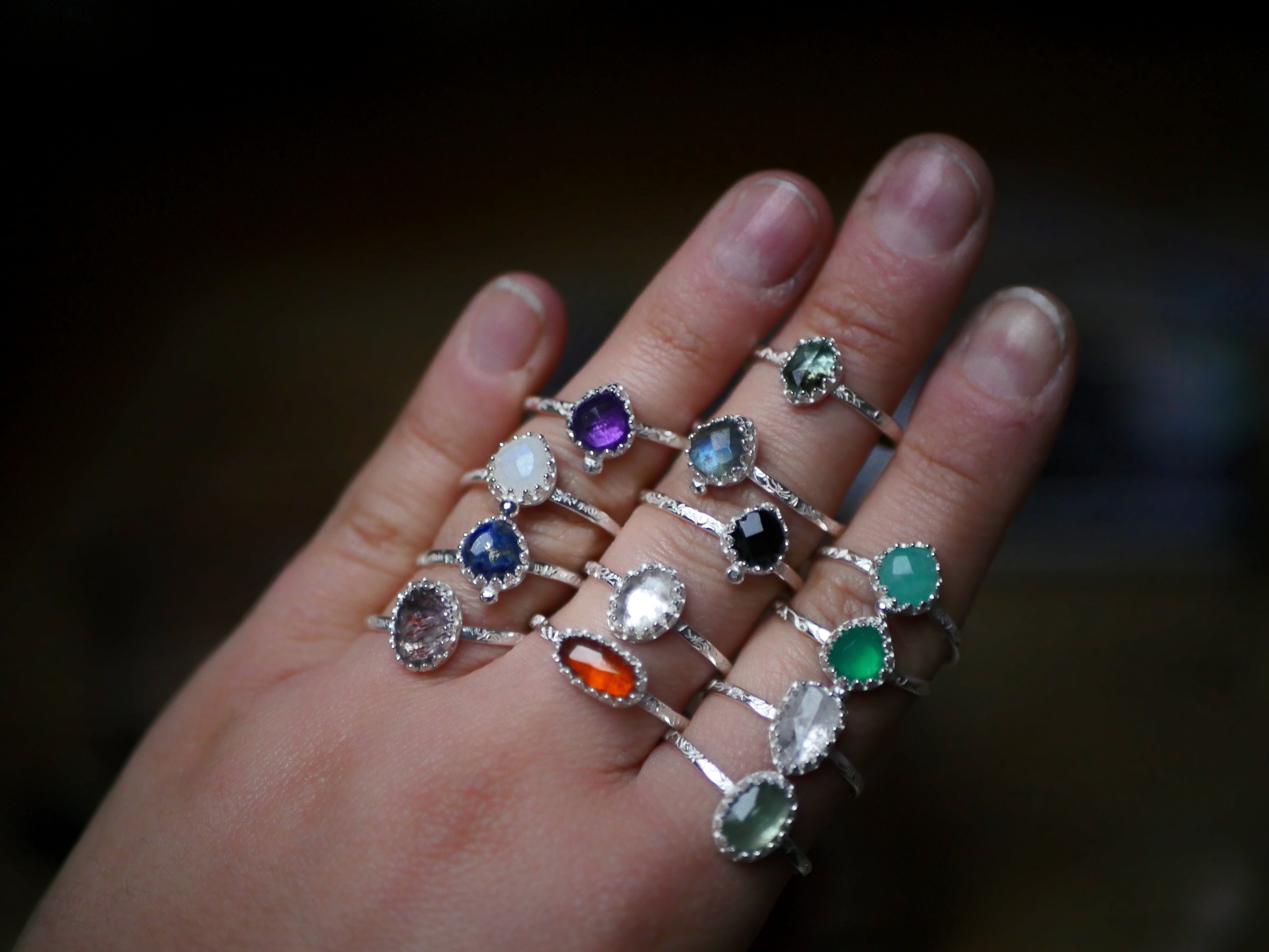 Bague fine réglable Pierre de Lune - Argent 925