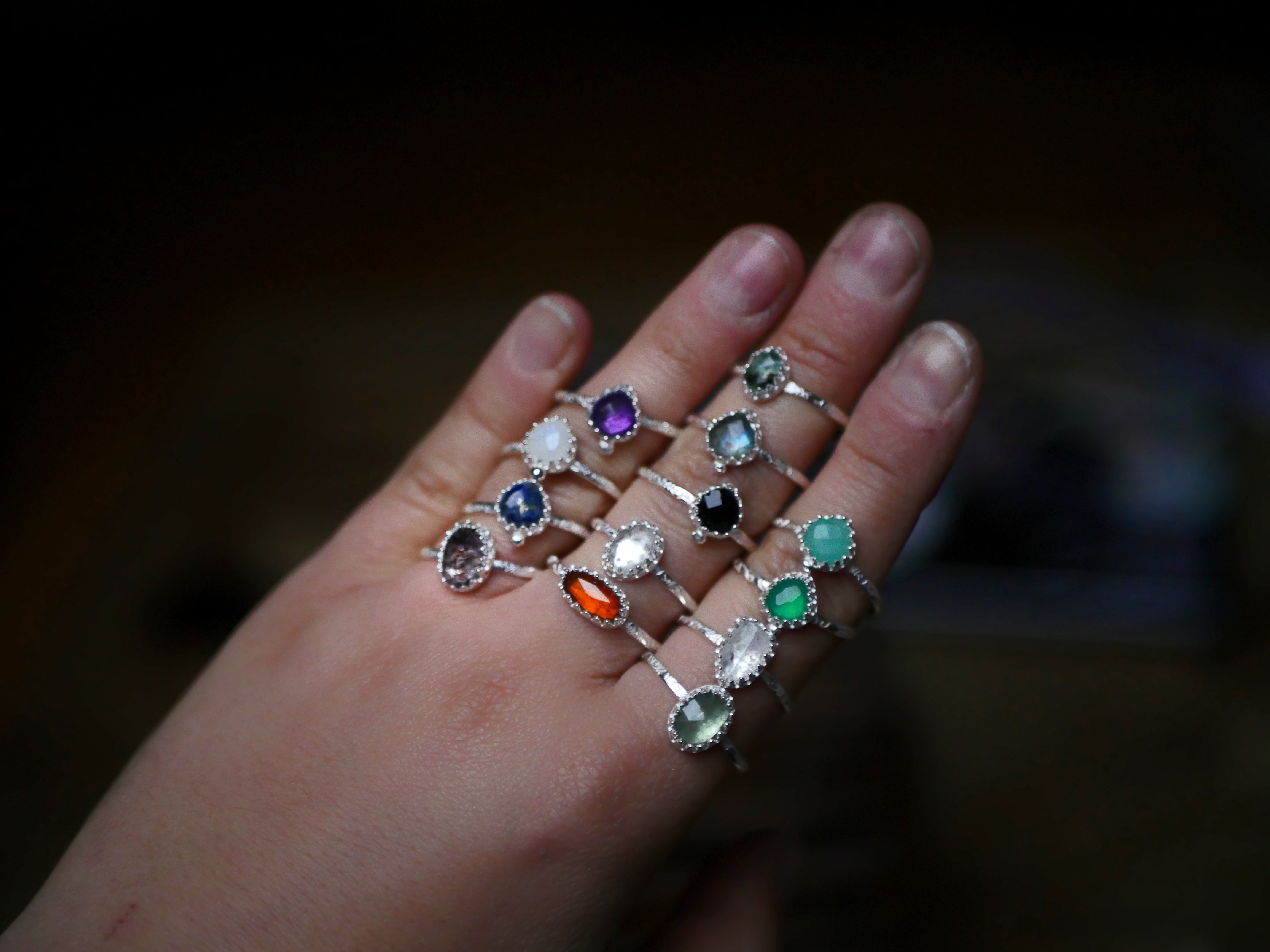 Bague fine réglable Pierre de Lune - Argent 925