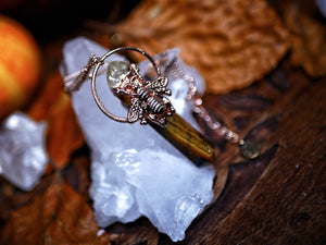 Collier Pendule - Oeil du Tigre & Citrine - Cuivre