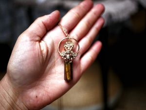 Collier Pendule - Oeil du Tigre & Citrine - Cuivre